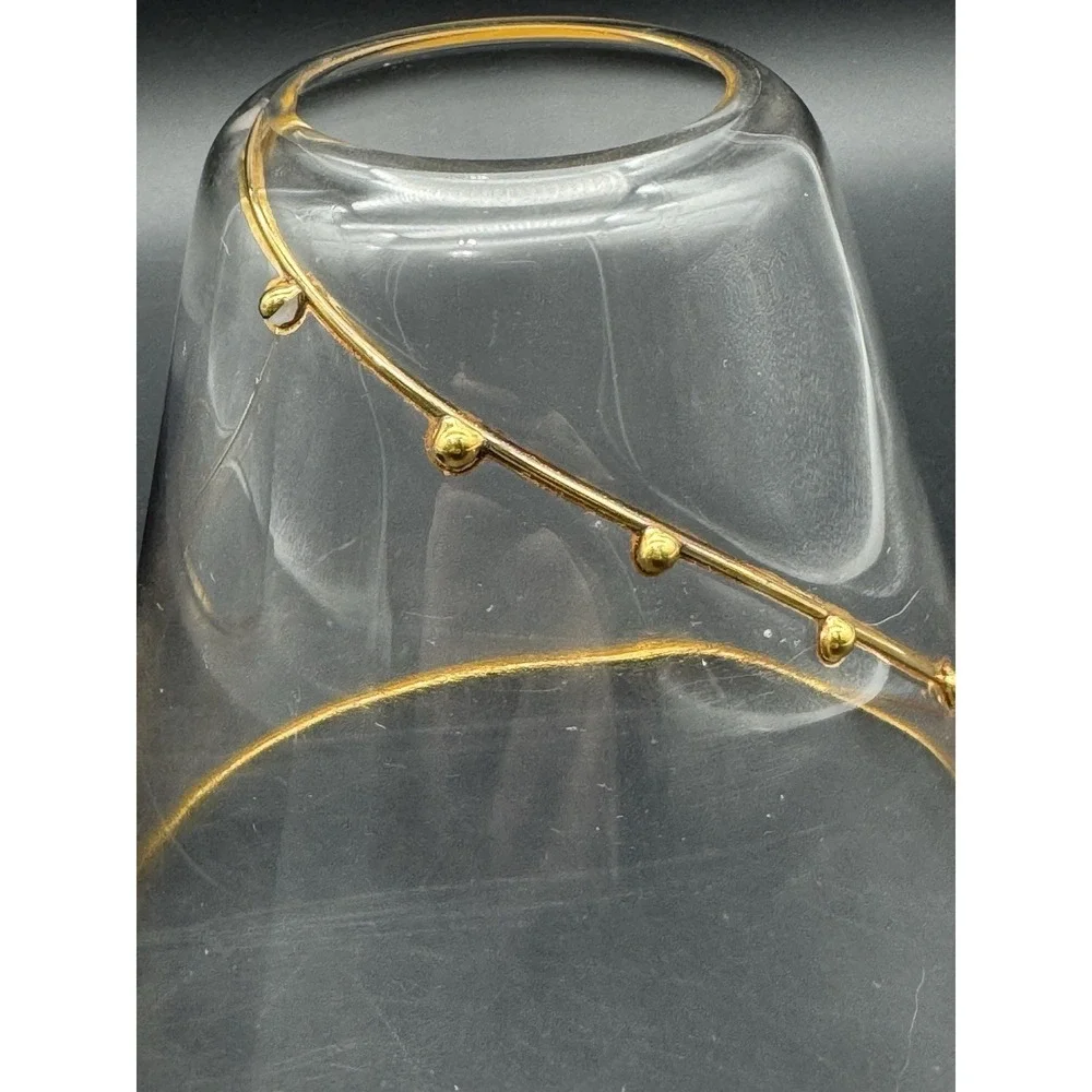 Pair Clear Glass Lamp Shades with Applied Gold Glass Beading Thin Elegant Style